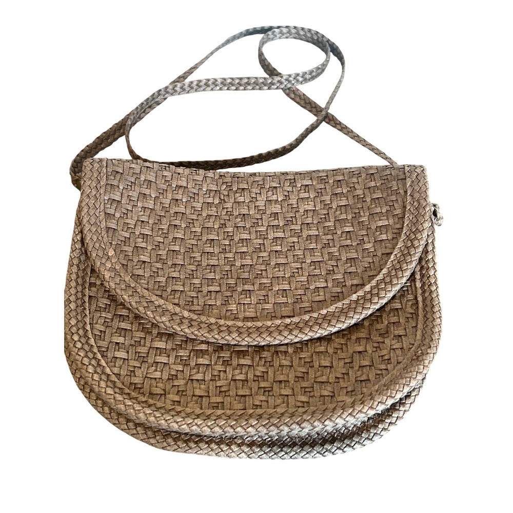 Vintage 90s Boho Chic Woven Italian Leather Crossbody Bag, Festival Minimalist